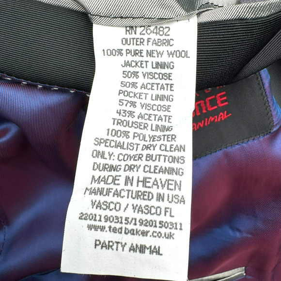 TED BAKER Men's 42R Black Wool Endurance The Party Animal 3 Button Suit Modern - Picture 7 of 15